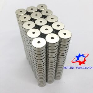 Nam châm viên tròn 15x5mm lỗ 3mm mạ Nikel